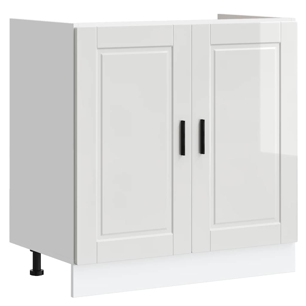 vidaXL Spülenunterschrank Porto Hochglanz-Weiß 80x46x81,5 cm