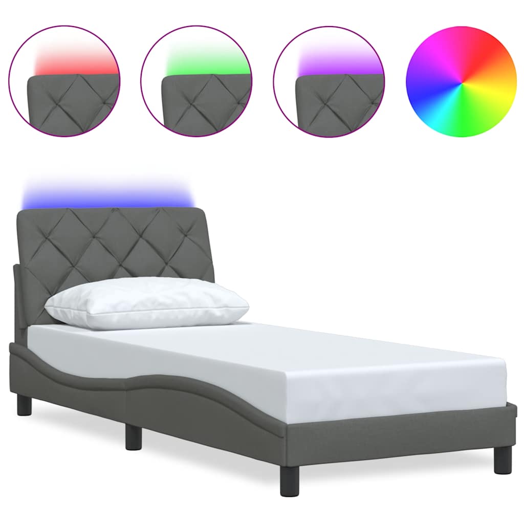 vidaXL Bettgestell mit LED ohne Matratze Dunkelgrau 80x200 cm Stoff