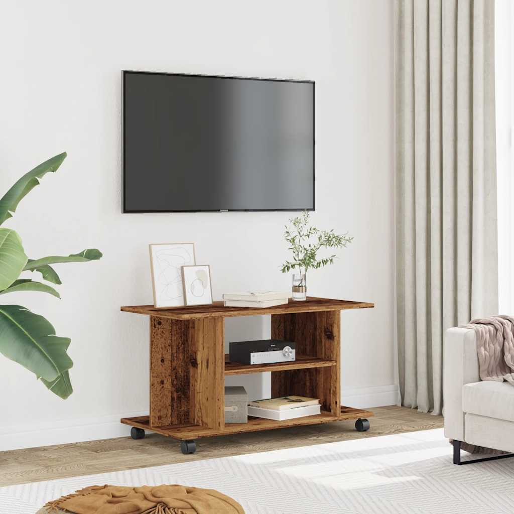 vidaXL TV-Regal mit Rollen Altholz-Optik 80x40x45 cm Holzwerkstoff