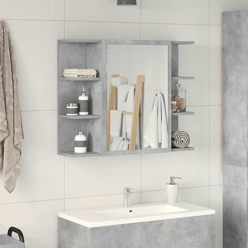 vidaXL Bad-Spiegelschrank Betongrau 80x20,5x64 cm Holzwerkstoff