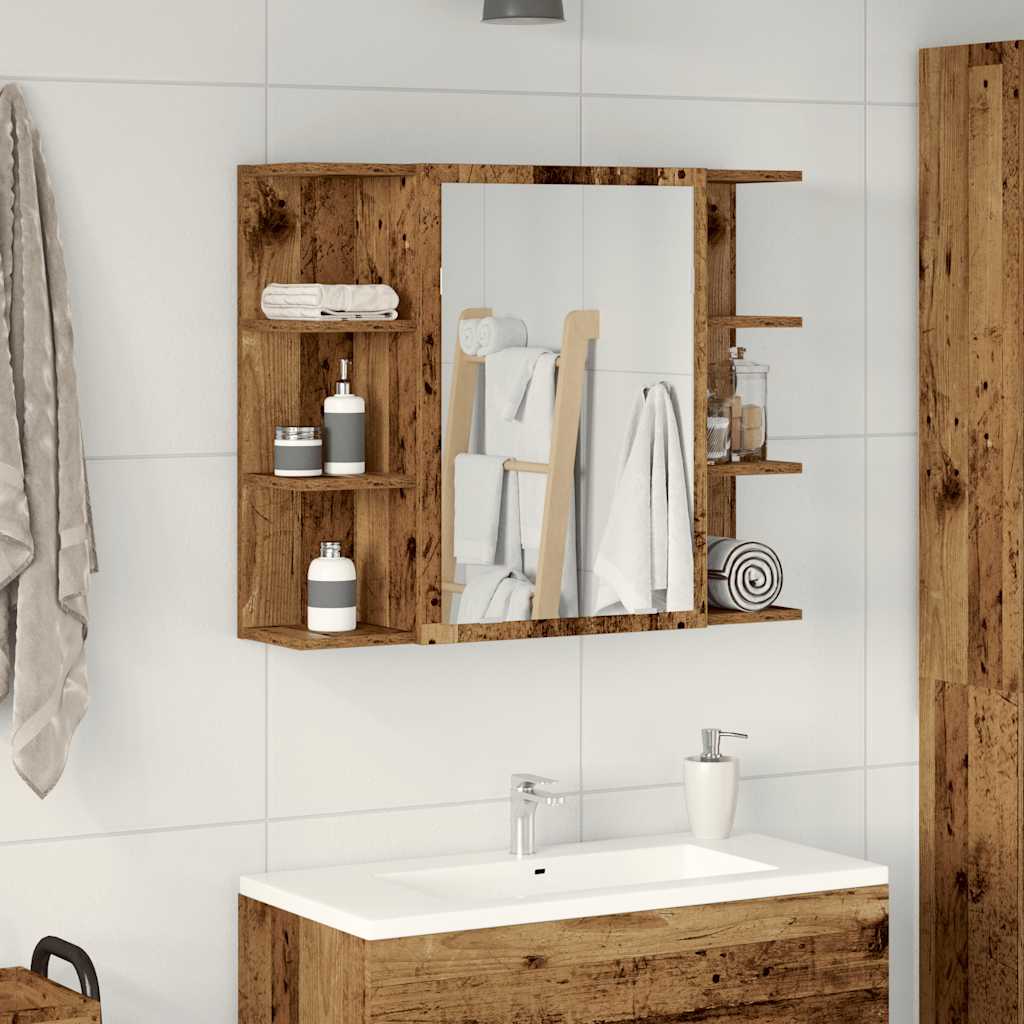 vidaXL Bad-Spiegelschrank Altholz-Optik 80x20,5x64 cm Holzwerkstoff