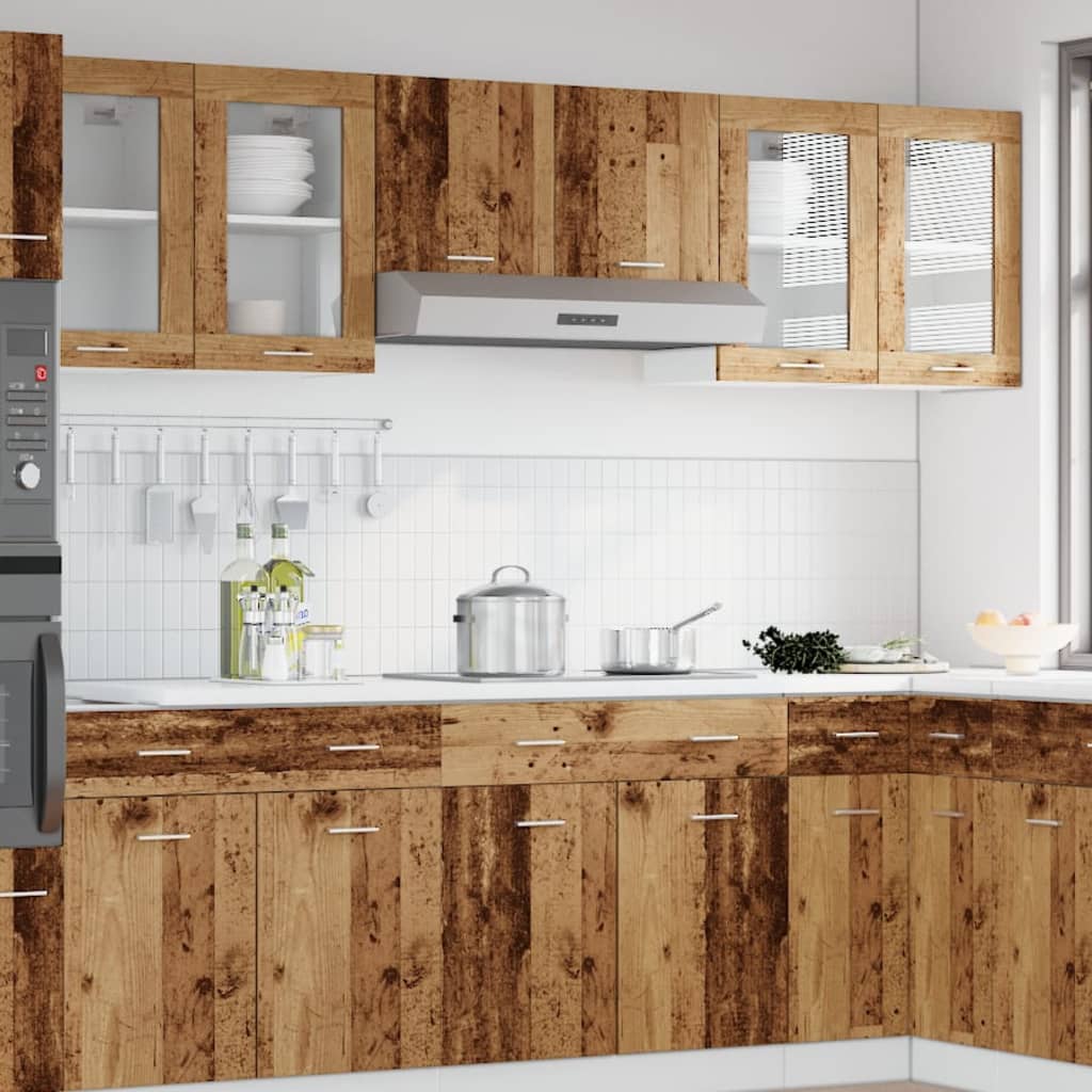 vidaXL Hängeschrank Lyon Glas Altholz-Optik 40x31x60 cm Holzwerkstoff