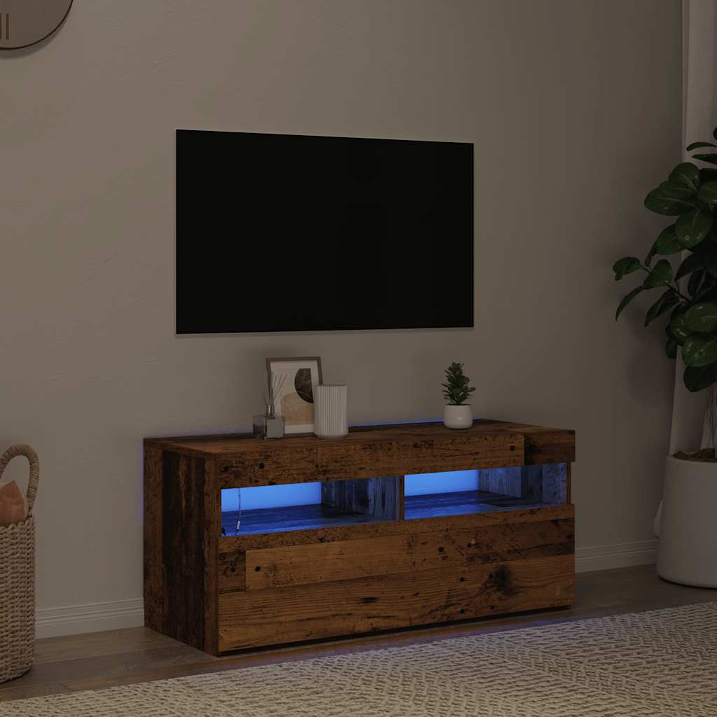 vidaXL TV-Schrank mit LED-Leuchten Altholz-Optik 90x35x40 cm
