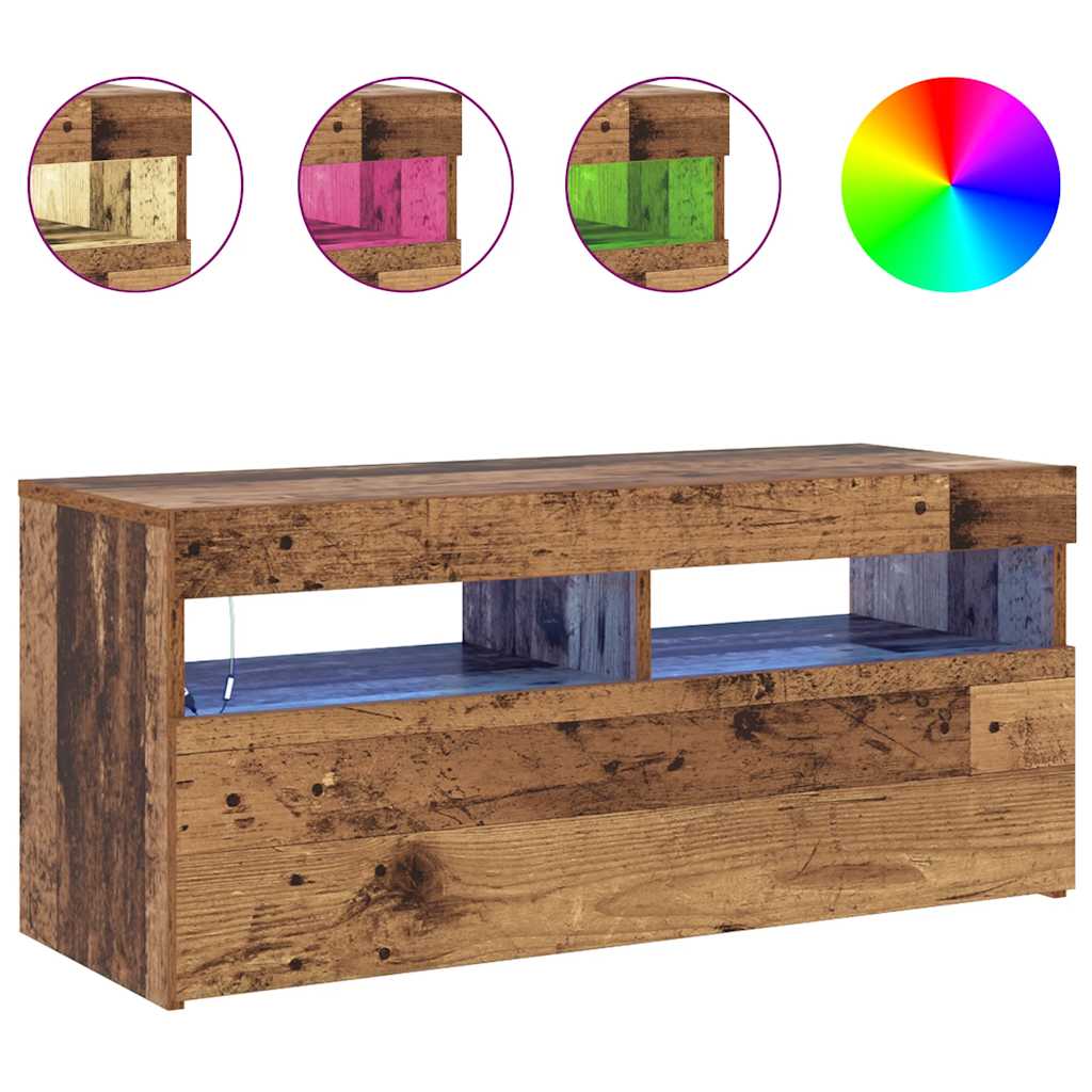 vidaXL TV-Schrank mit LED-Leuchten Altholz-Optik 90x35x40 cm