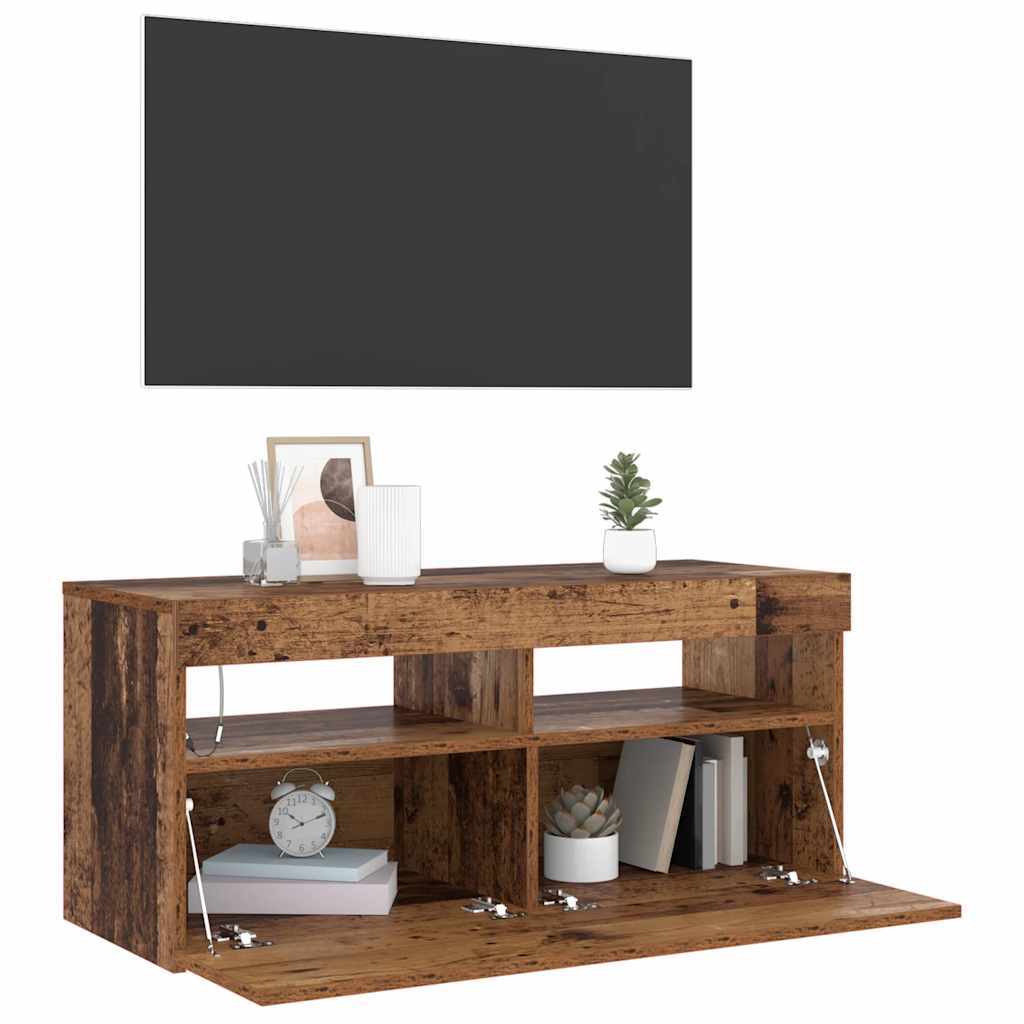 vidaXL TV-Schrank mit LED-Leuchten Altholz-Optik 90x35x40 cm