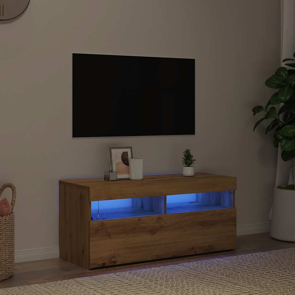 vidaXL TV-Schrank mit LED-Leuchten Artisan-Eiche 90x35x40 cm