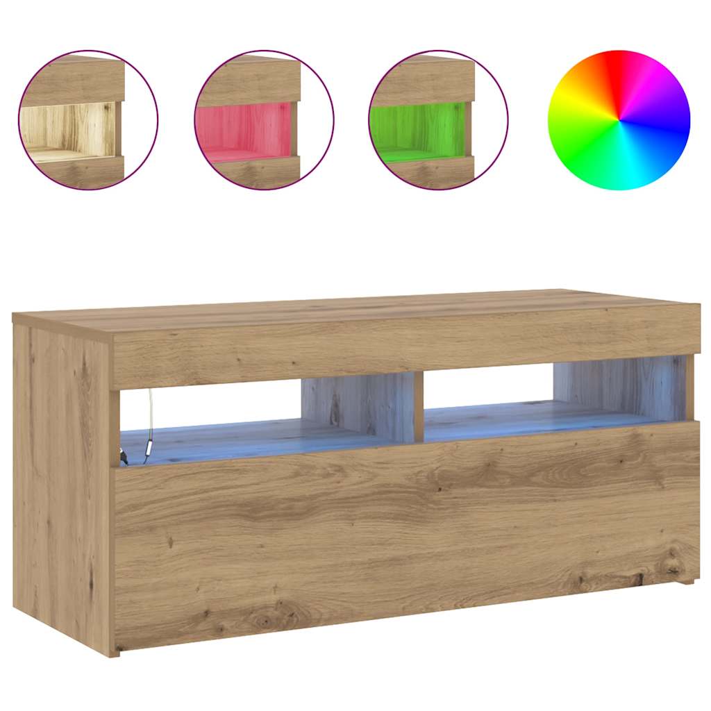 vidaXL TV-Schrank mit LED-Leuchten Artisan-Eiche 90x35x40 cm