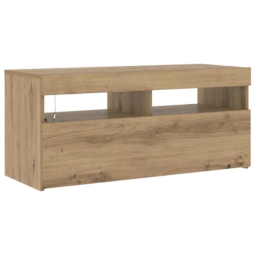 vidaXL TV-Schrank mit LED-Leuchten Artisan-Eiche 90x35x40 cm