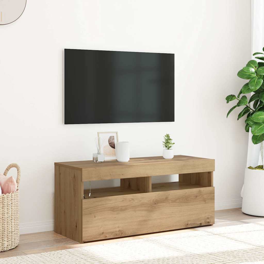 vidaXL TV-Schrank mit LED-Leuchten Artisan-Eiche 90x35x40 cm