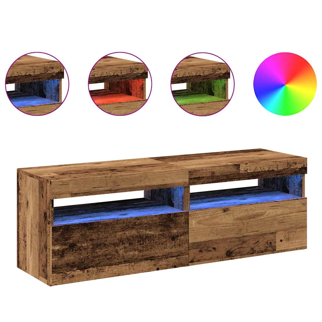 vidaXL TV-Schränke mit LED-Leuchten 2 Stk. Altholz-Optik Holzwerkstoff
