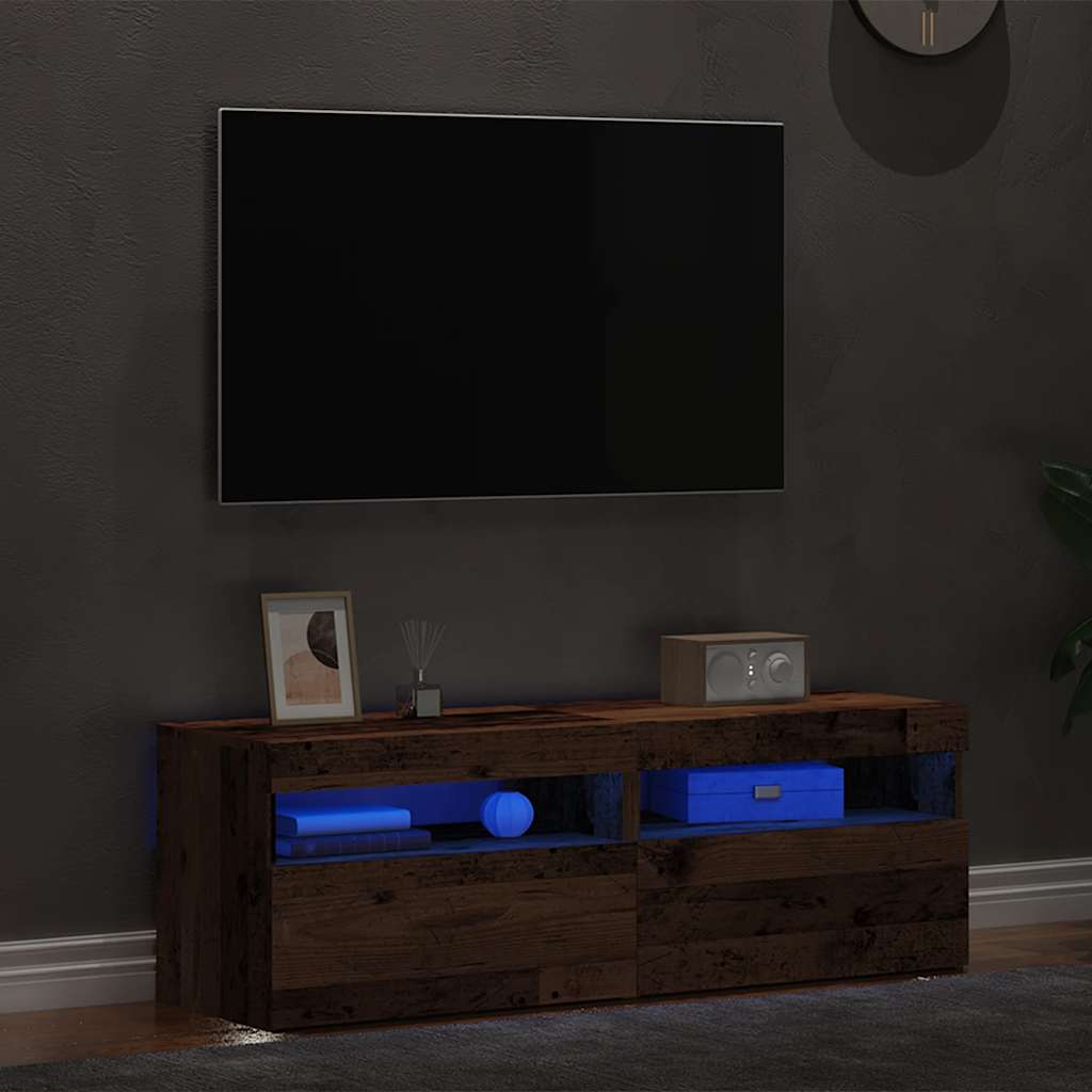 vidaXL TV-Schränke mit LED-Leuchten 2 Stk. Altholz-Optik Holzwerkstoff