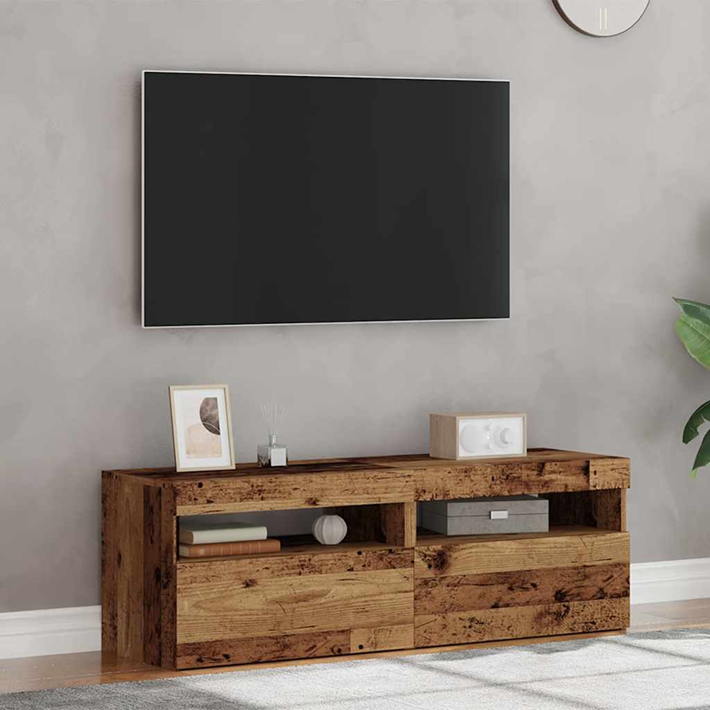 vidaXL TV-Schränke mit LED-Leuchten 2 Stk. Altholz-Optik Holzwerkstoff
