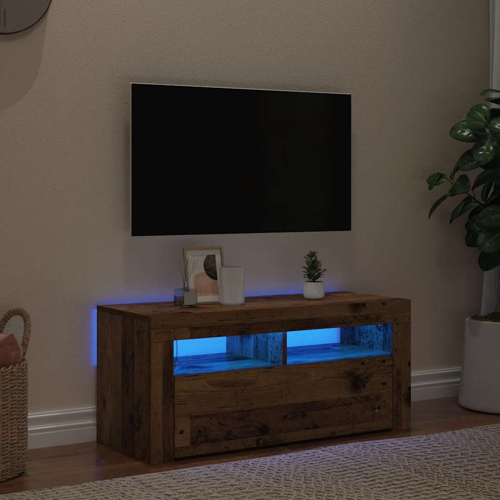 vidaXL TV-Schrank mit LED-Leuchten Altholz-Optik 90x35x40 cm