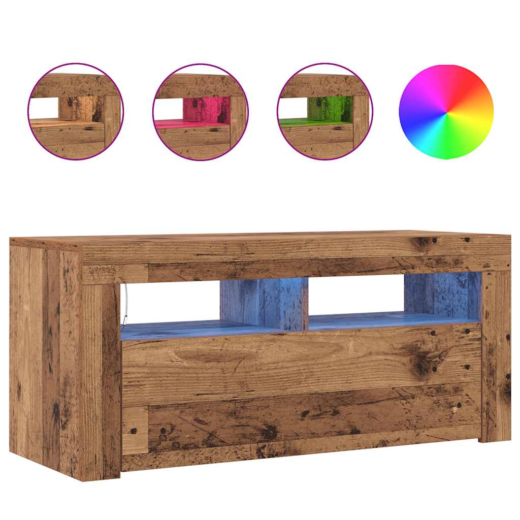 vidaXL TV-Schrank mit LED-Leuchten Altholz-Optik 90x35x40 cm
