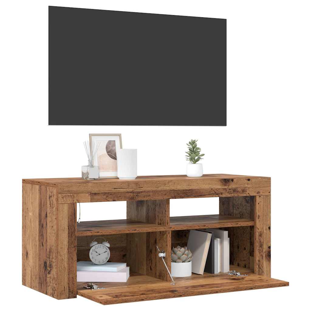 vidaXL TV-Schrank mit LED-Leuchten Altholz-Optik 90x35x40 cm
