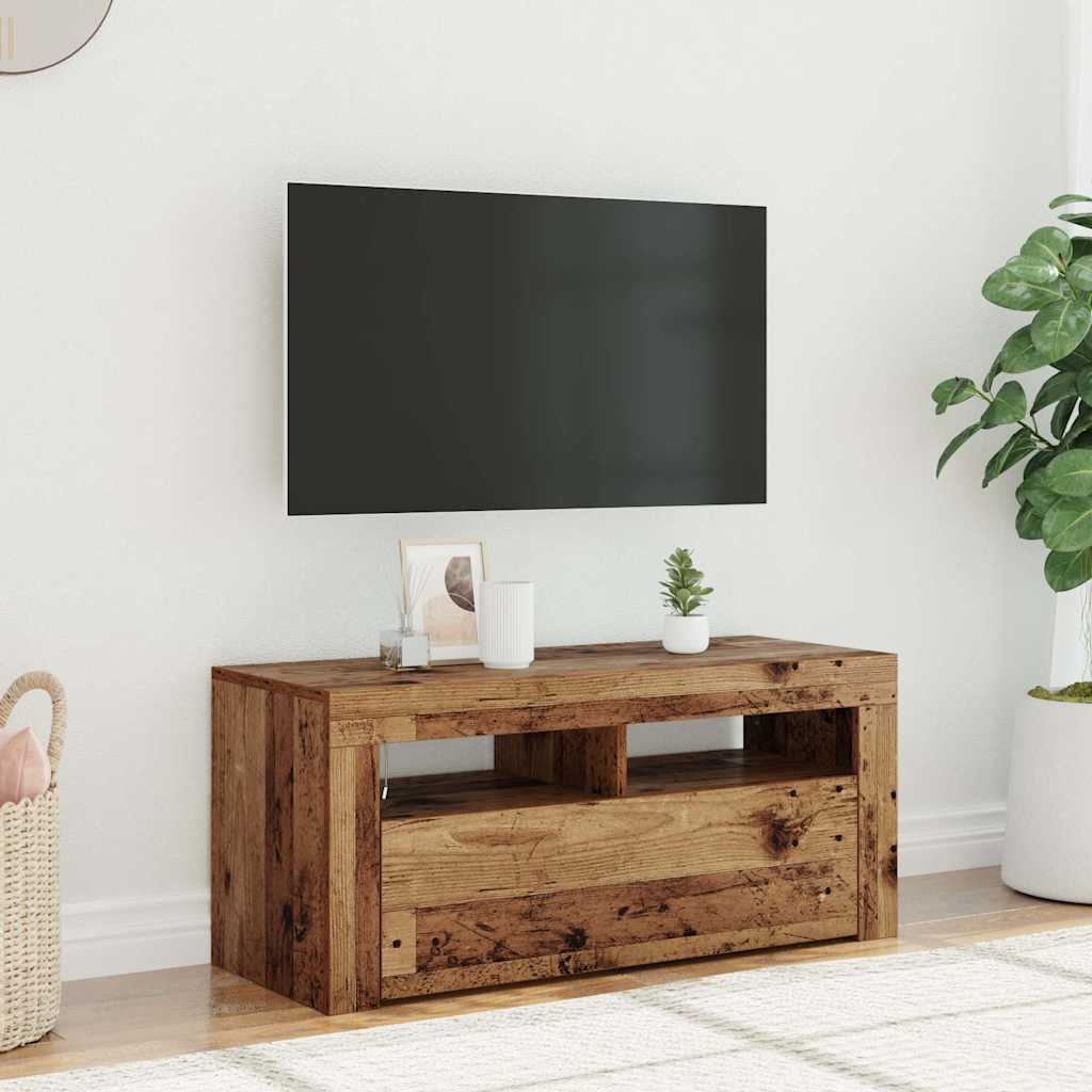vidaXL TV-Schrank mit LED-Leuchten Altholz-Optik 90x35x40 cm