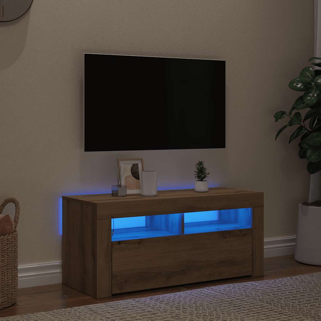 vidaXL TV-Schrank mit LED-Leuchten Artisan-Eiche 90x35x40 cm
