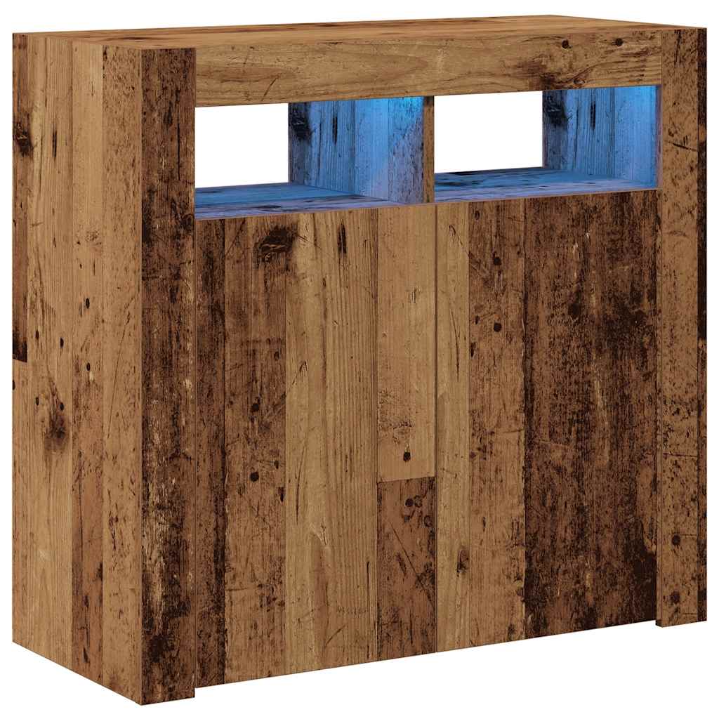 vidaXL Sideboard mit LED-Leuchten Altholz-Optik 80x35x75 cm