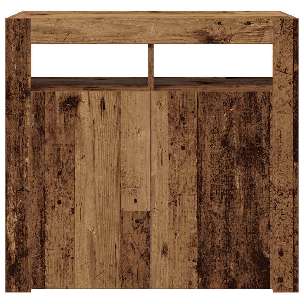 vidaXL Sideboard mit LED-Leuchten Altholz-Optik 80x35x75 cm