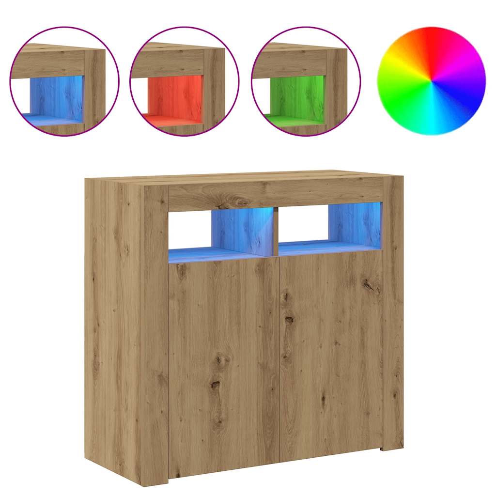vidaXL Sideboard mit LED-Leuchten Artisan-Eiche 80x35x75 cm