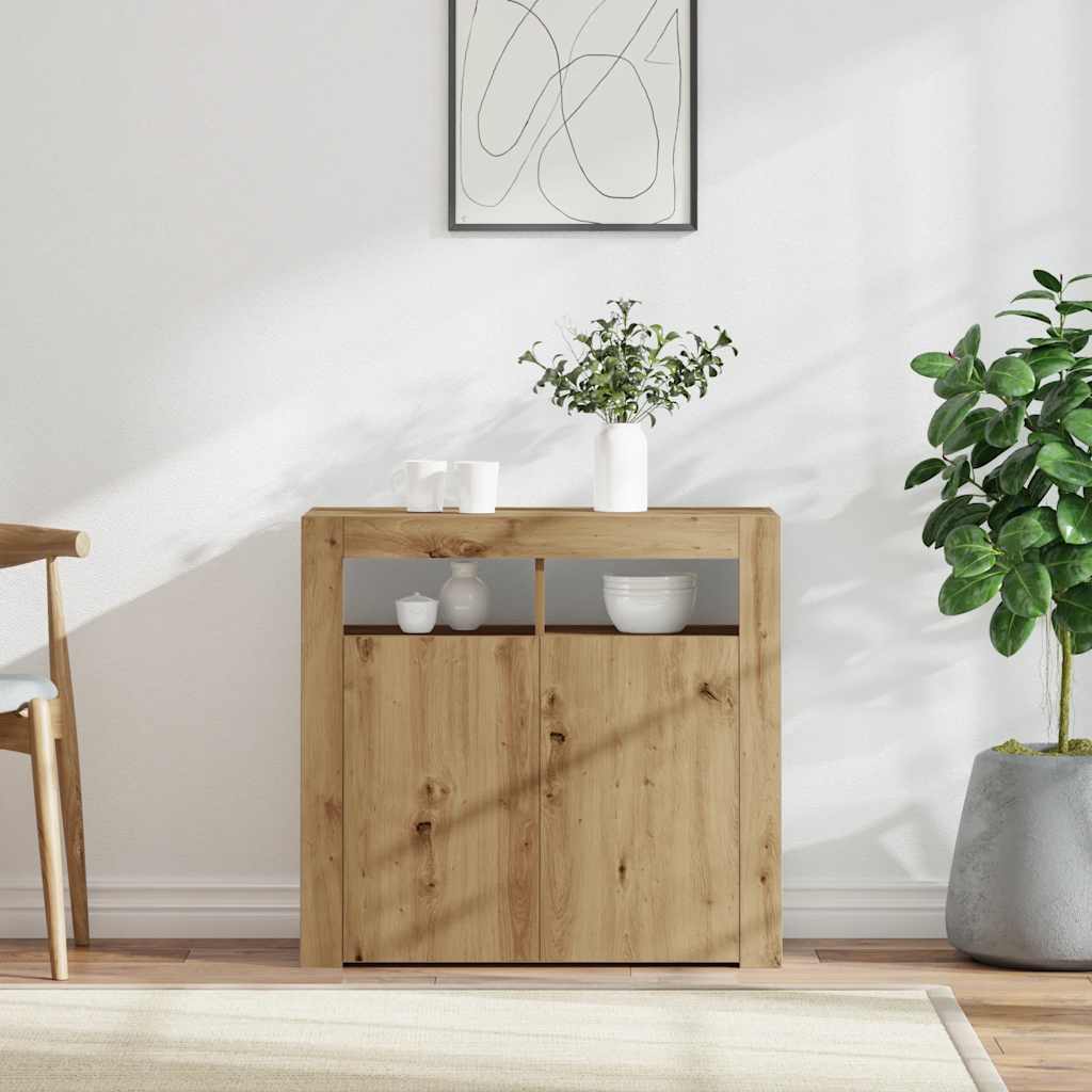 vidaXL Sideboard mit LED-Leuchten Artisan-Eiche 80x35x75 cm