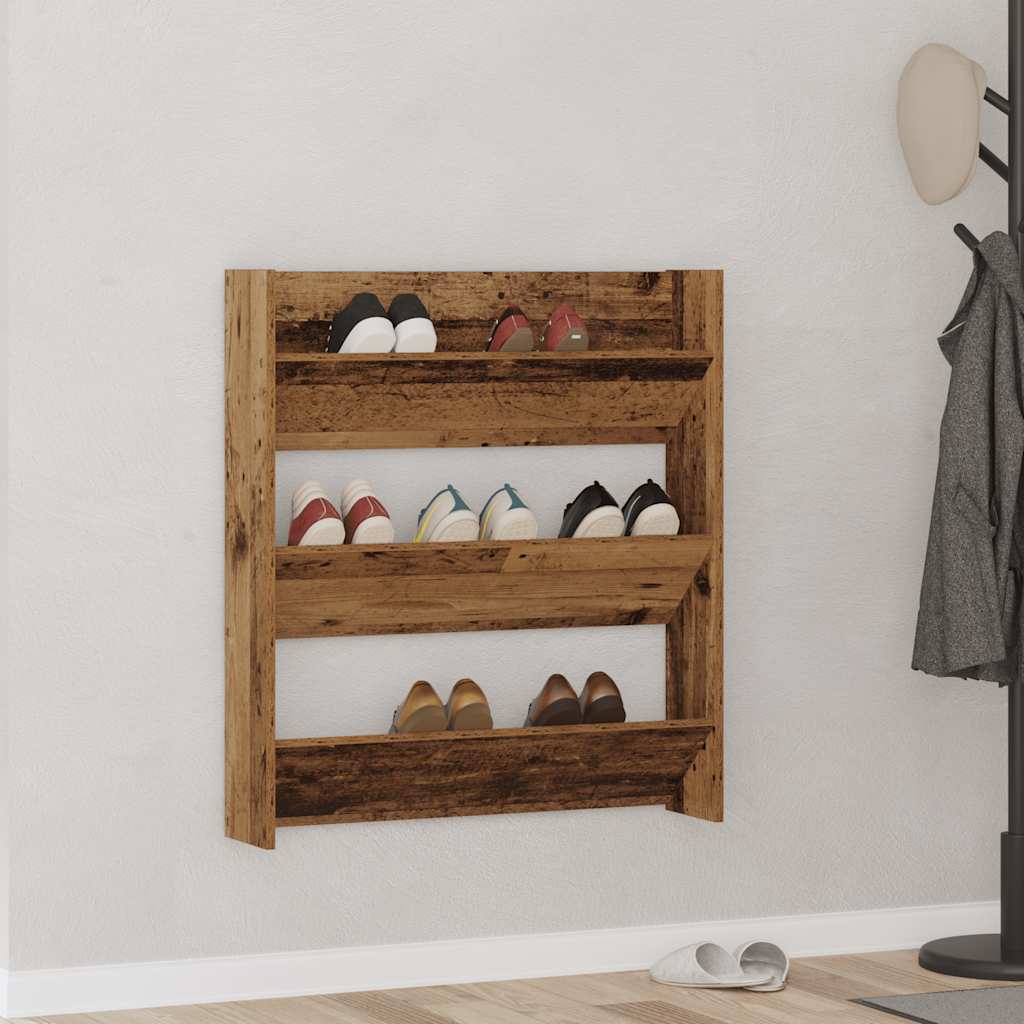 vidaXL Schuhregal Wandmontage Altholz-Optik 80x18x90 cm Holzwerkstoff