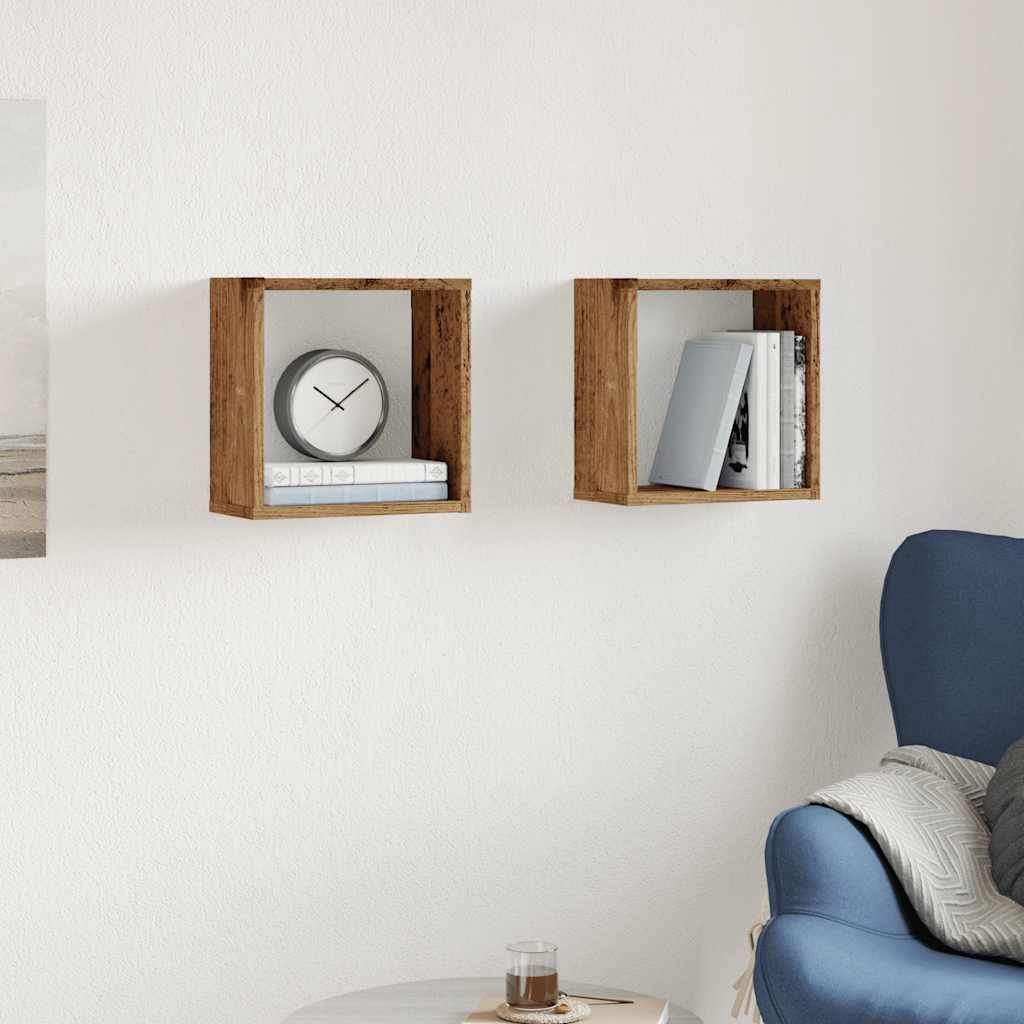 vidaXL Würfel-Wandregale 2 Stk. Altholz-Optik 30x15x30 Holzwerkstoff
