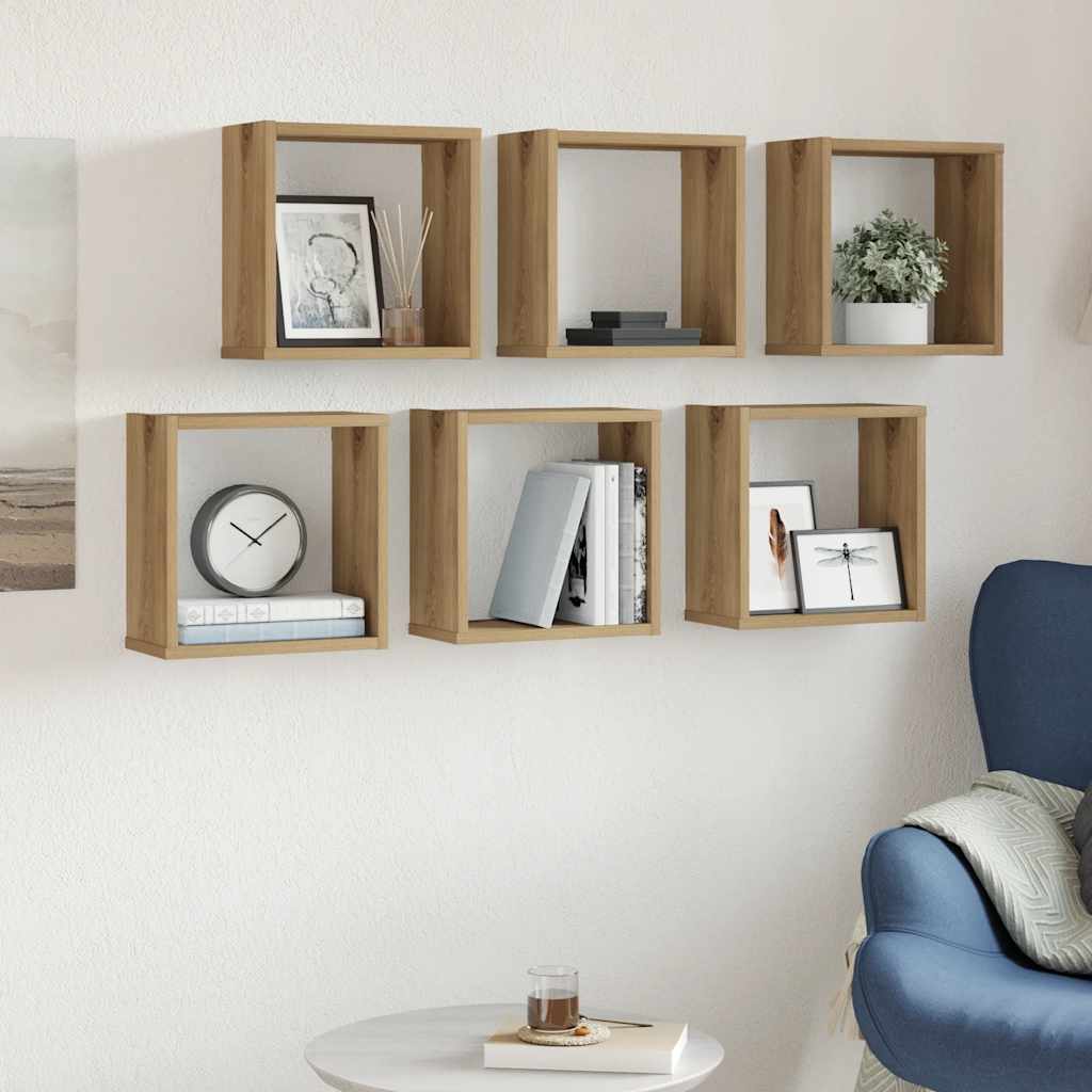 vidaXL Würfel-Wandregale 6 Stk. Artisan-Eiche 30x15x30 Holzwerkstoff