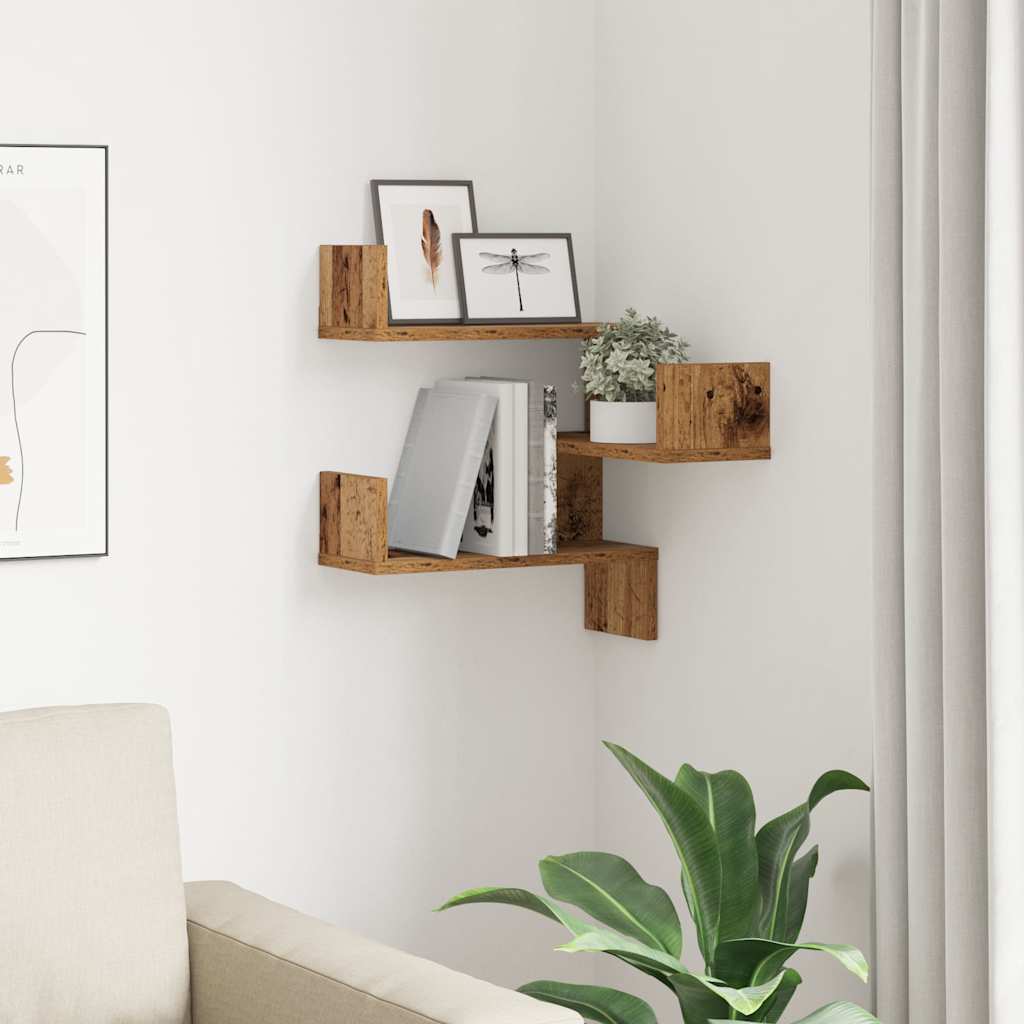 vidaXL Wand-Eckregal Altholz-Optik 40x40x49,5 cm Holzwerkstoff