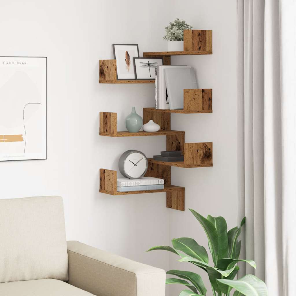 vidaXL Wand-Eckregale 2 Stk. Altholz-Optik 40x40x49,5 Holzwerkstoff