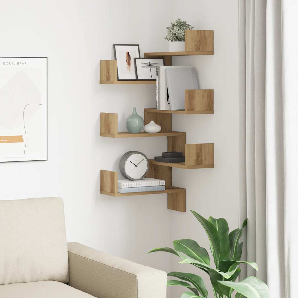 vidaXL Wand-Eckregale 2 Stk. Artisan-Eiche 40x40x49,5 Holzwerkstoff