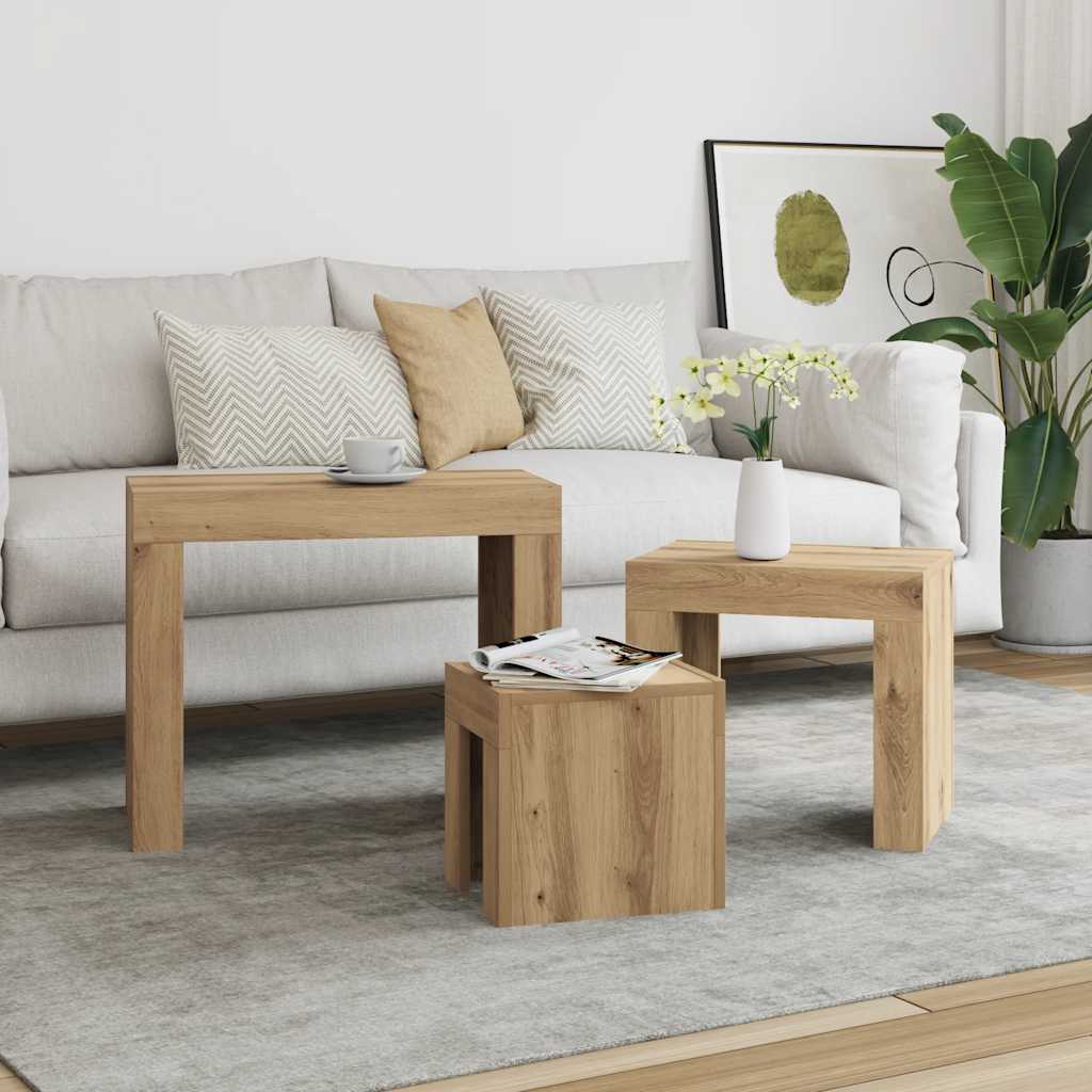 vidaXL Satztische 3 Stk. Artisan-Eiche Holzwerkstoff