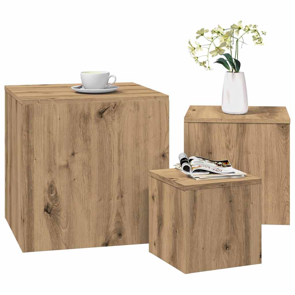 vidaXL Beistelltische 3 Stk. Artisan-Eiche Holzwerkstoff