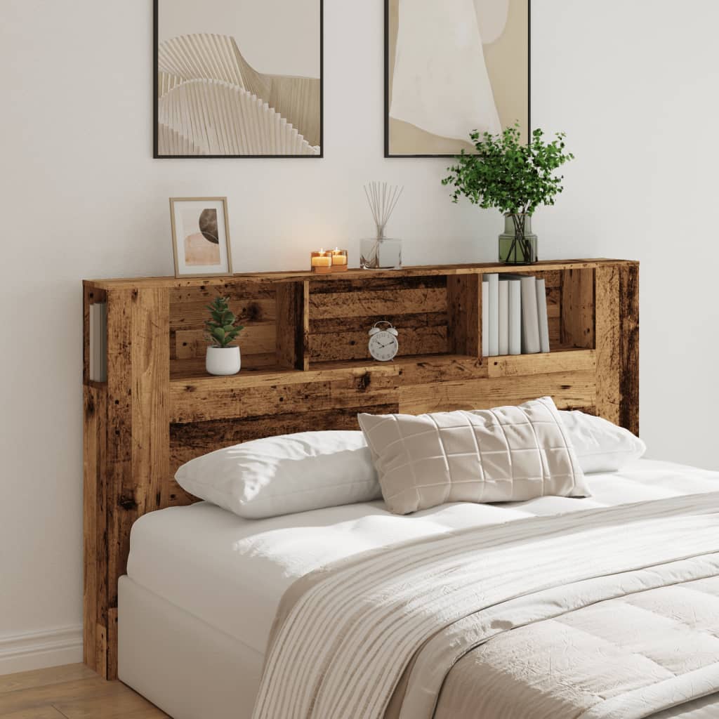 vidaXL Kopfteil mit Ablagen Altholz-Optik 180x18,5x102,5 cm