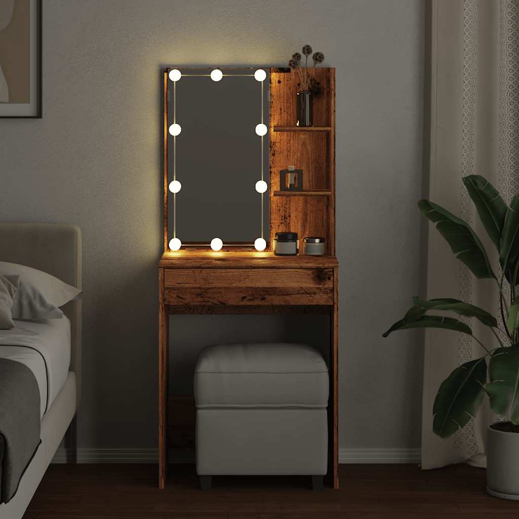 vidaXL Schminktisch mit LED-Leuchten Altholz-Optik 60x40x140 cm