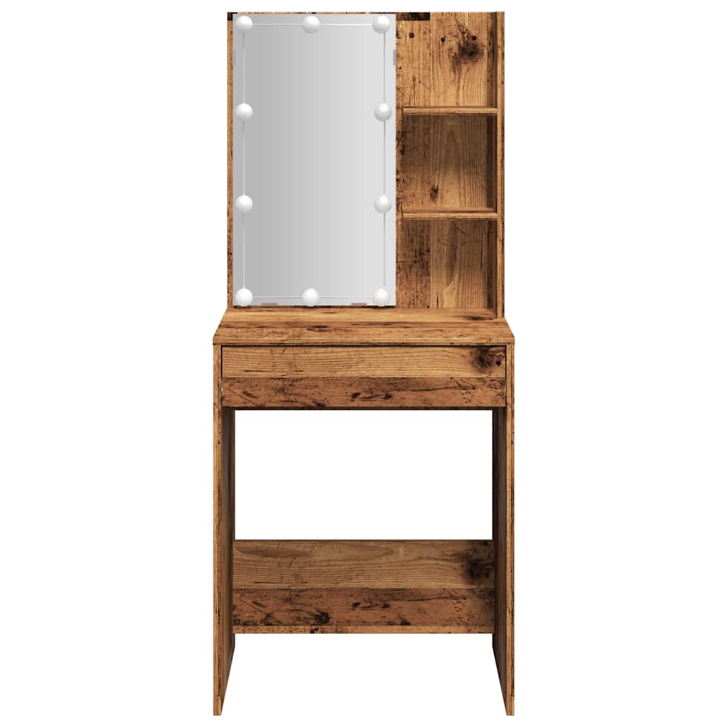 vidaXL Schminktisch mit LED-Leuchten Altholz-Optik 60x40x140 cm
