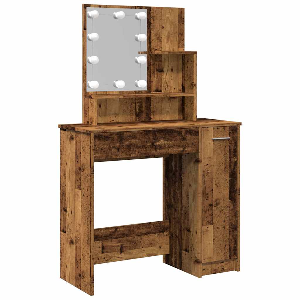vidaXL Schminktisch mit LED Altholz-Optik 86,5x35x136 cm