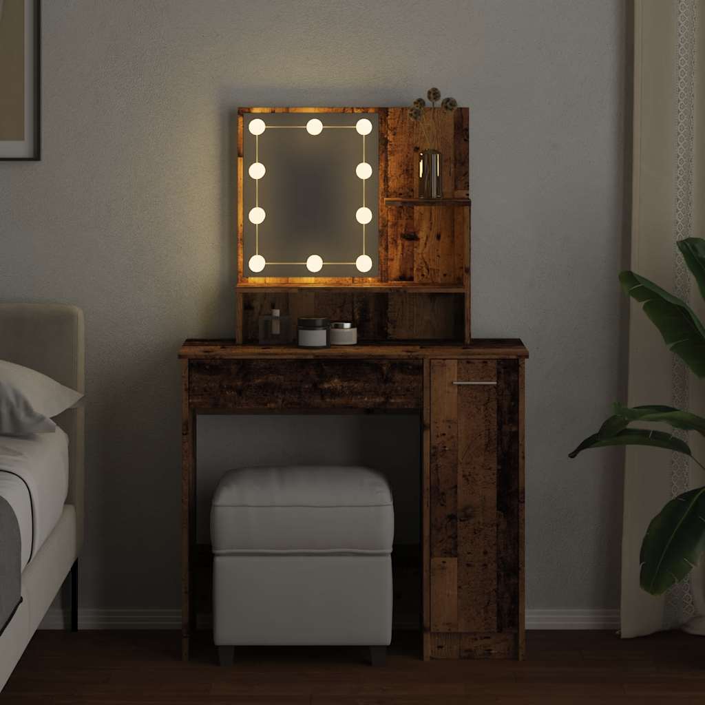 vidaXL Schminktisch mit LED Altholz-Optik 86,5x35x136 cm