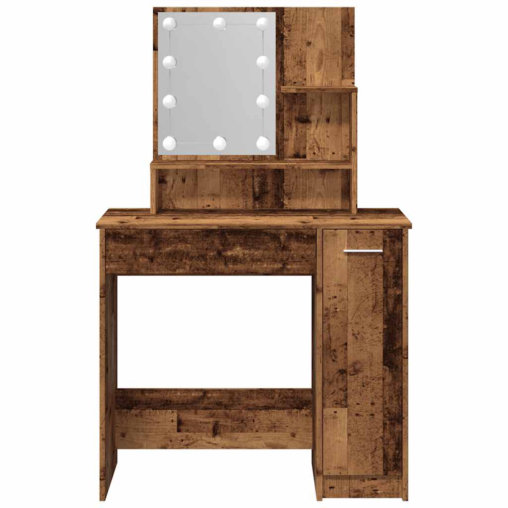 vidaXL Schminktisch mit LED Altholz-Optik 86,5x35x136 cm