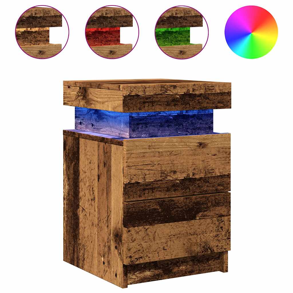 vidaXL LED-Nachttisch Altholz-Optik 35x39x55 cm Holzwerkstoff