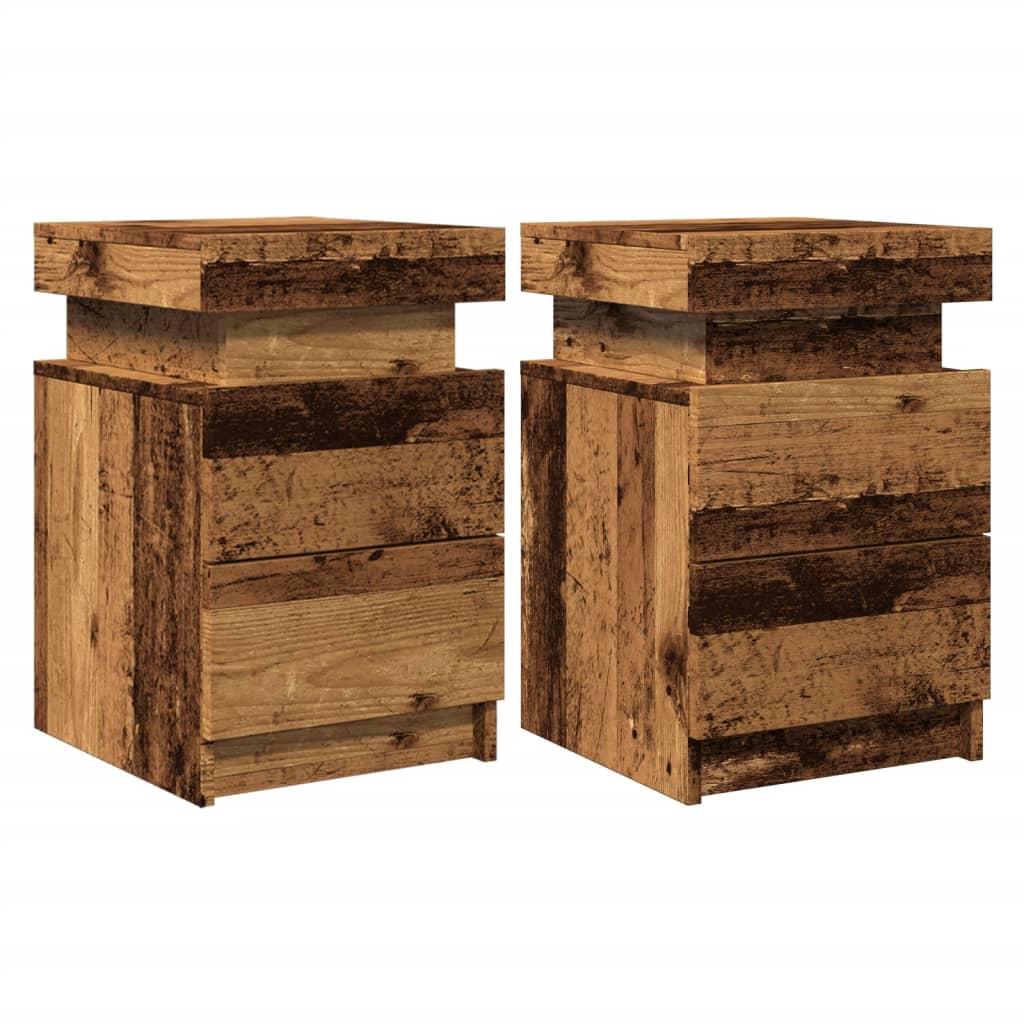 vidaXL LED-Nachttische 2 Stk. Altholz-Optik 35x39x55 cm Holzwerkstoff