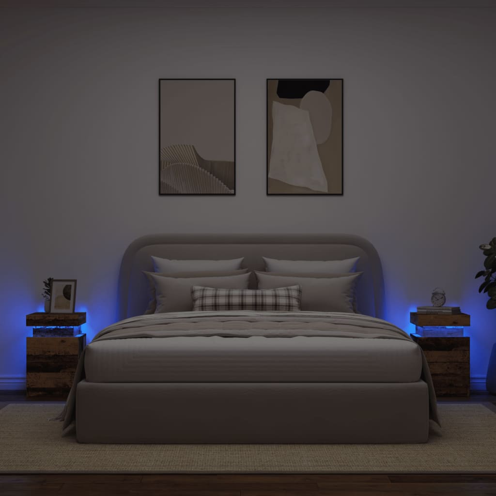 vidaXL LED-Nachttische 2 Stk. Altholz-Optik 35x39x55 cm Holzwerkstoff