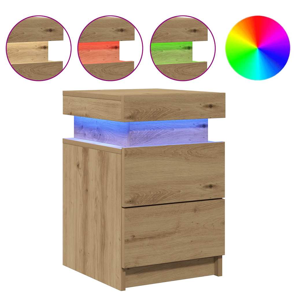 vidaXL LED-Nachttische 2 Stk. Artisan-Eiche 35x39x55 cm Holzwerkstoff
