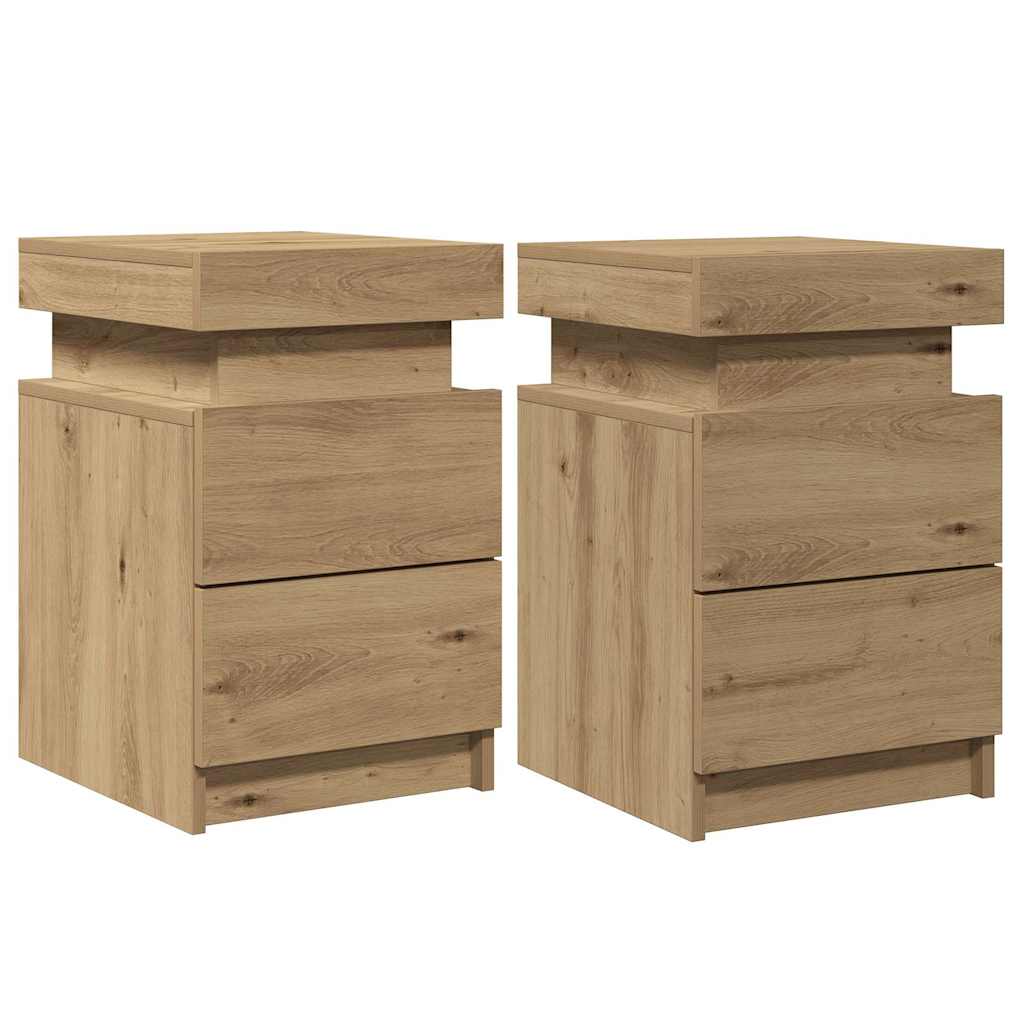 vidaXL LED-Nachttische 2 Stk. Artisan-Eiche 35x39x55 cm Holzwerkstoff
