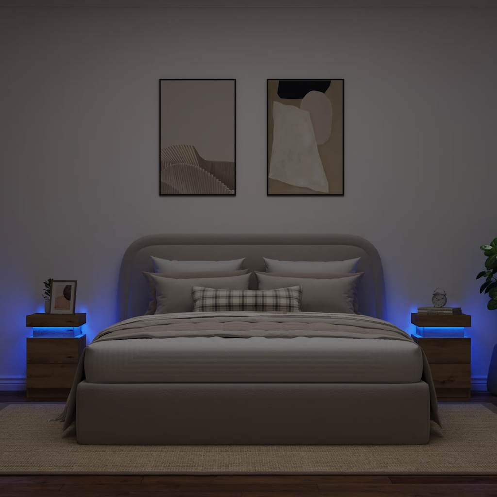 vidaXL LED-Nachttische 2 Stk. Artisan-Eiche 35x39x55 cm Holzwerkstoff