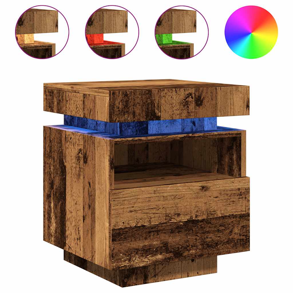 vidaXL Nachttisch mit LED-Leuchten Altholz-Optik 40x39x48,5 cm