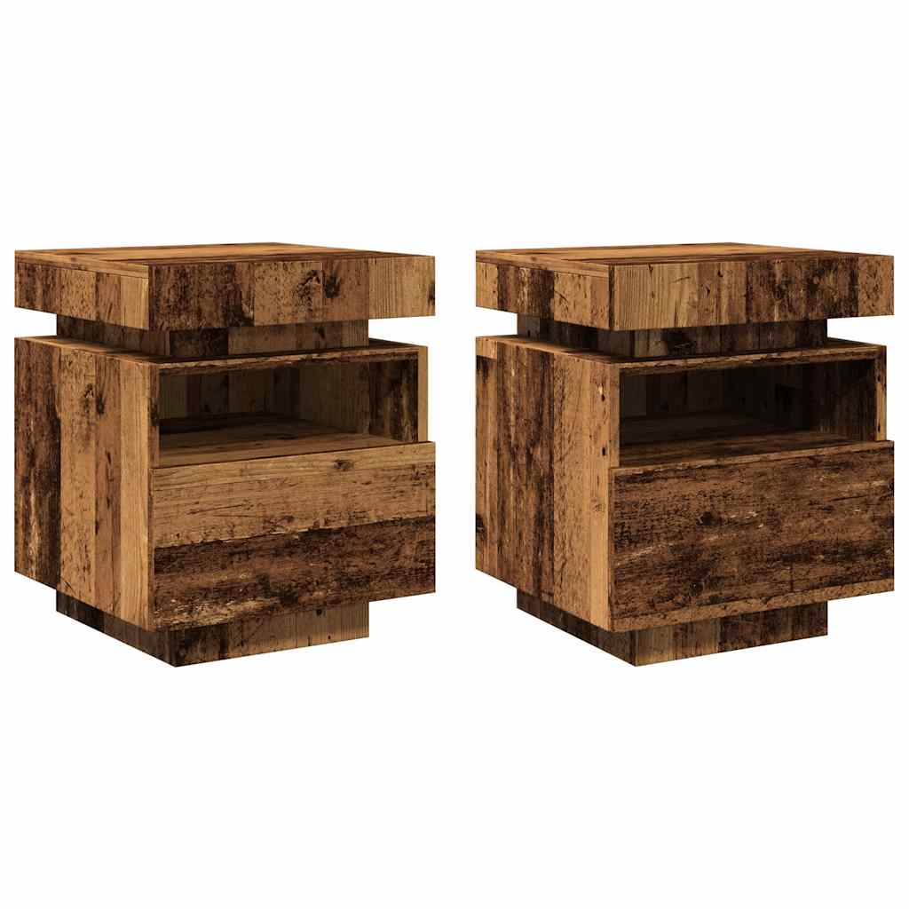vidaXL Nachttische mit LED-Leuchten 2 Stk. Altholz-Optik 40x39x48,5 cm