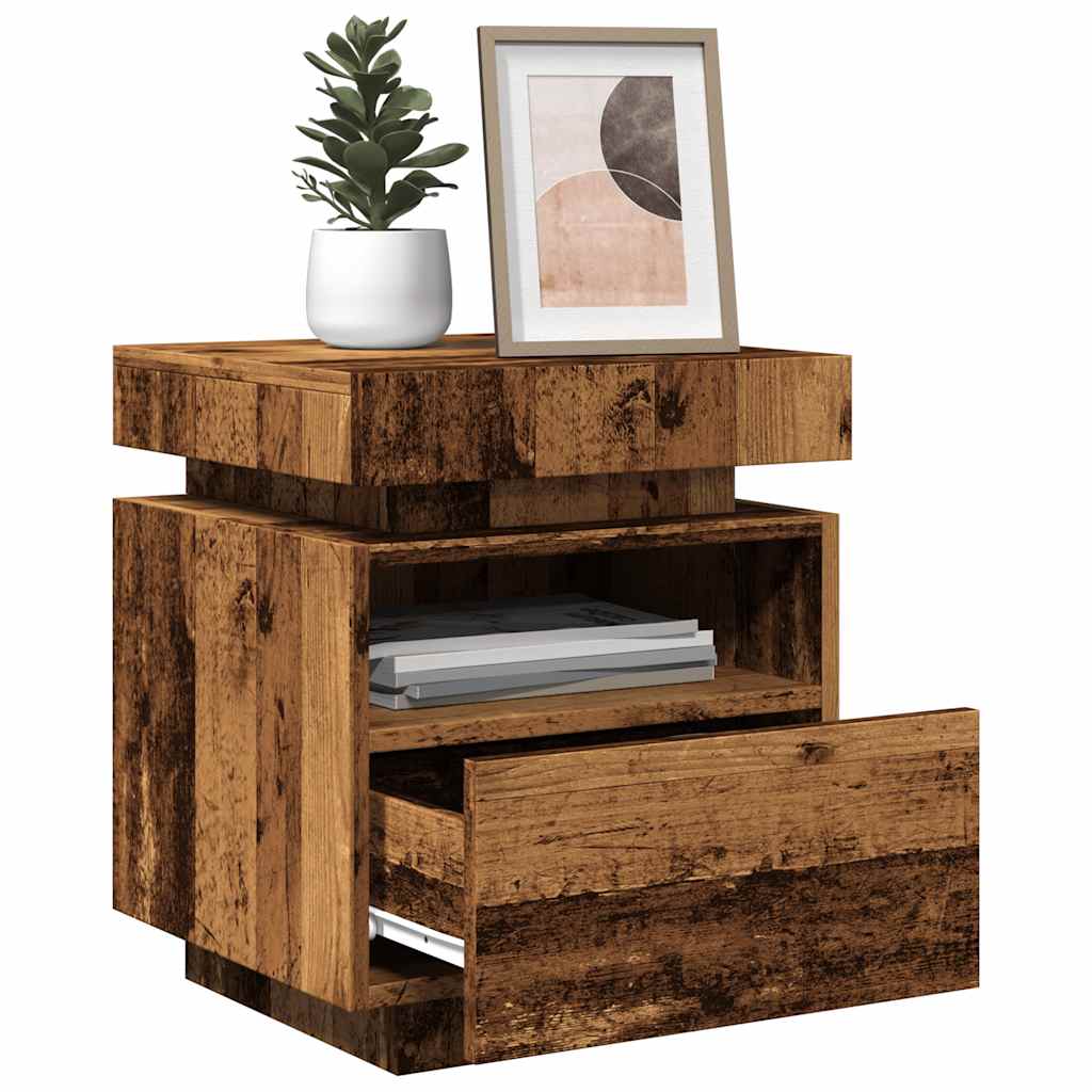 vidaXL Nachttische mit LED-Leuchten 2 Stk. Altholz-Optik 40x39x48,5 cm
