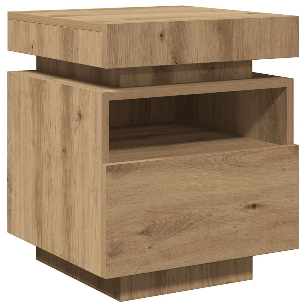 vidaXL Nachttisch mit LED-Leuchten Artisan-Eiche 40x39x48,5 cm