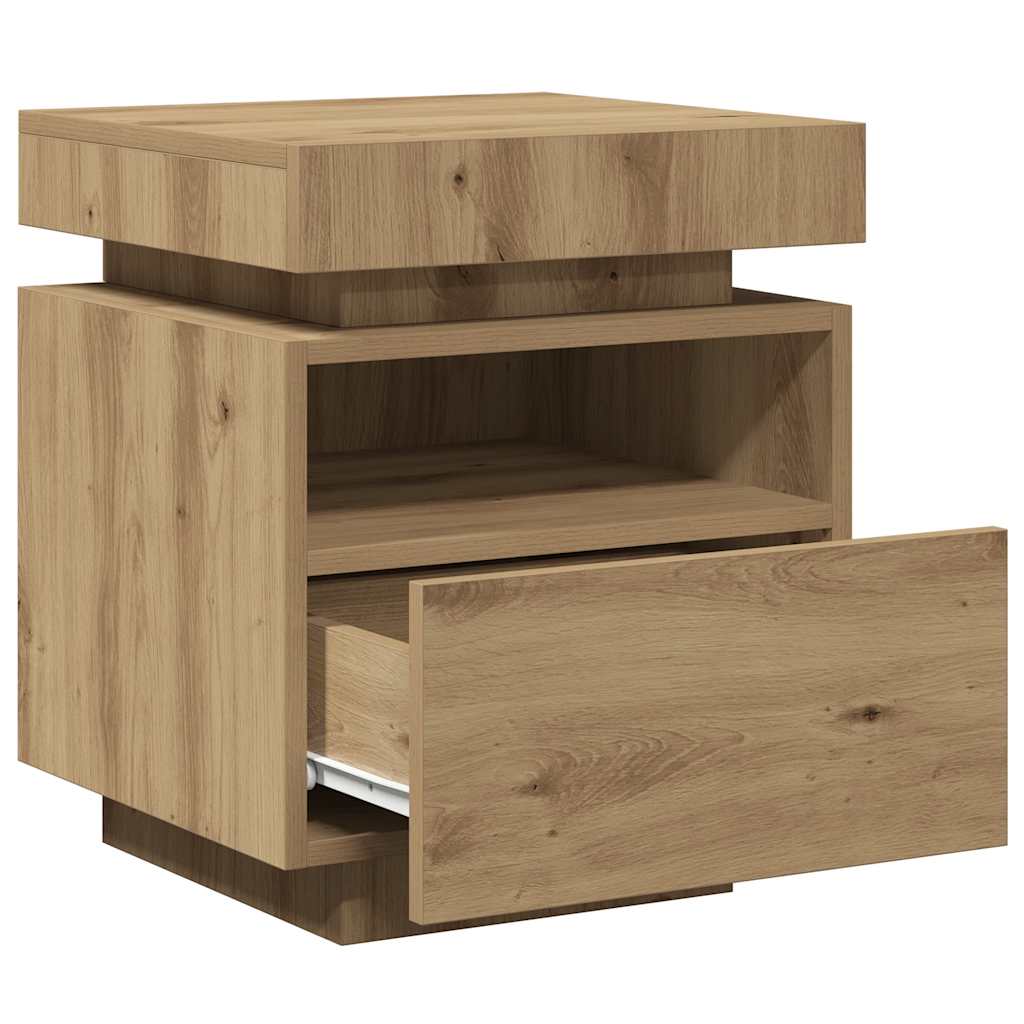 vidaXL Nachttisch mit LED-Leuchten Artisan-Eiche 40x39x48,5 cm